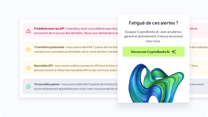 Liste de certaines alertes que CryptoBooks envoie sur les données