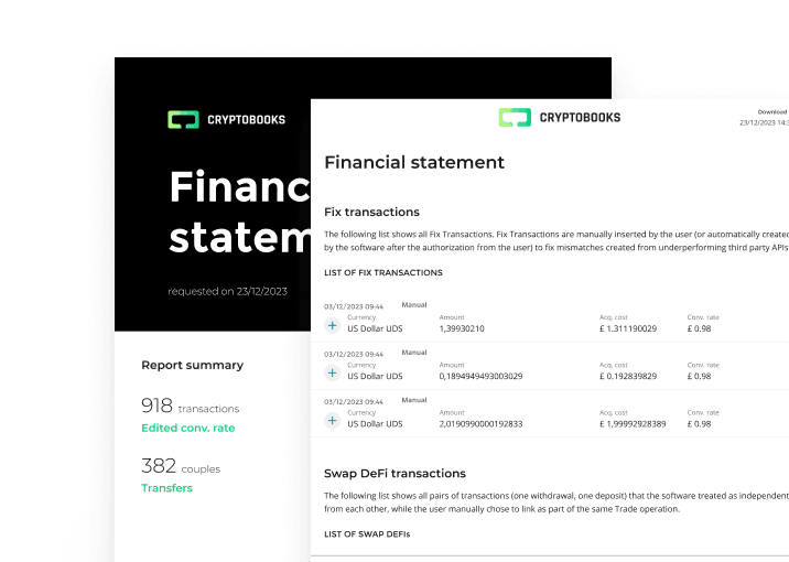 Crypto activities financial statement