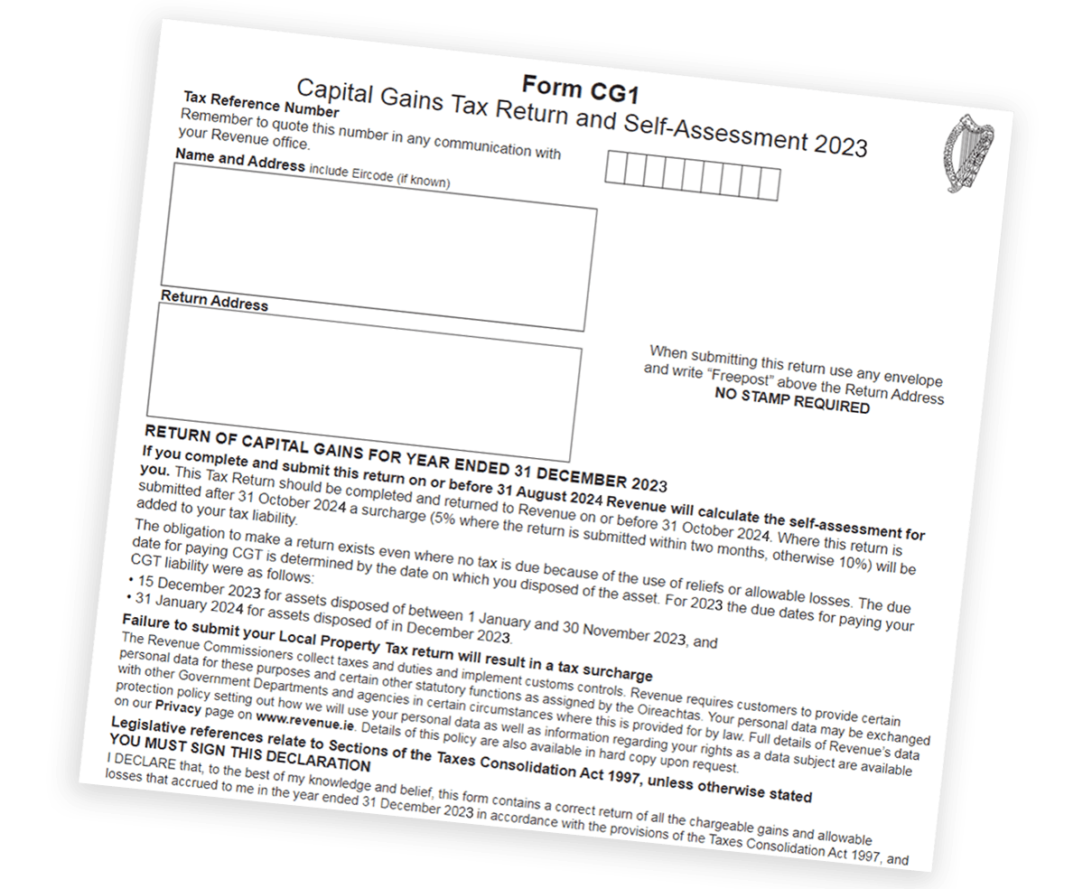 Form to declare to Revenue crypto capital gains in Ireland
