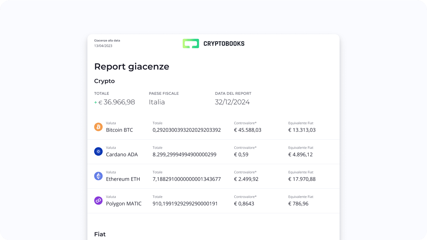 Report giacenze di Cryptobooks (decorativo)
