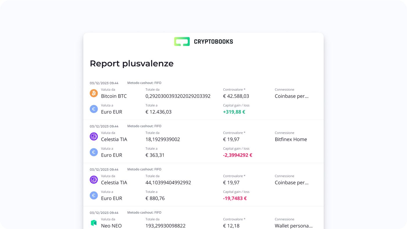 Report plusvalenze di Cryptobooks (decorativo)