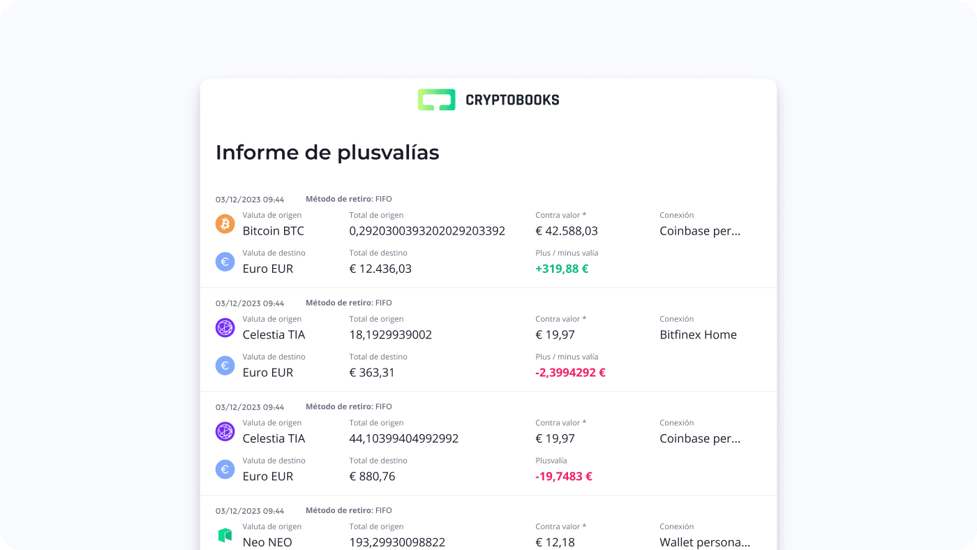 Informe de plusvalias de cryptobooks