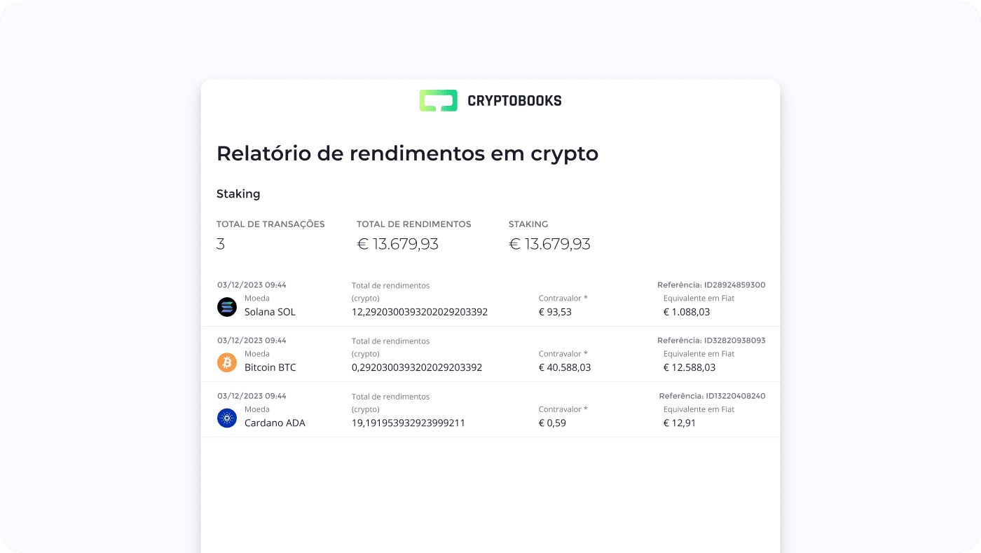 Relatório de rendimentos da Cryptobooks (decorativo)