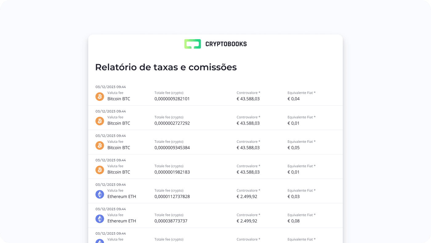 Relatório das taxas da Cryptobooks (decorativo)