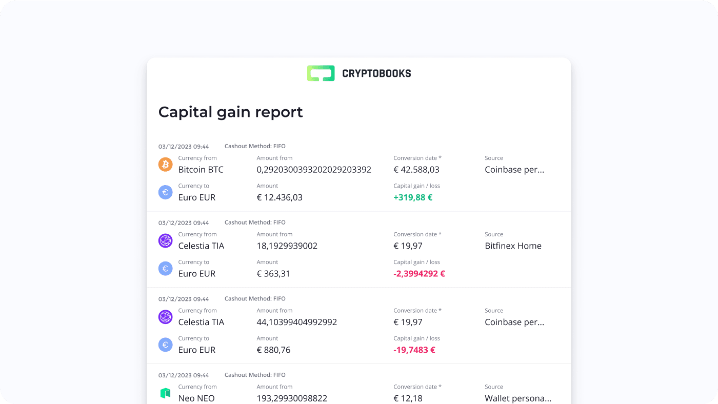 Capital Gain report CryptoBooks